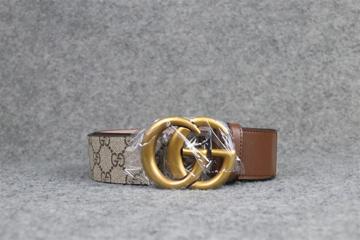 GG Leather Belt with Double G Buckle, 1.5” Width 'Brown'